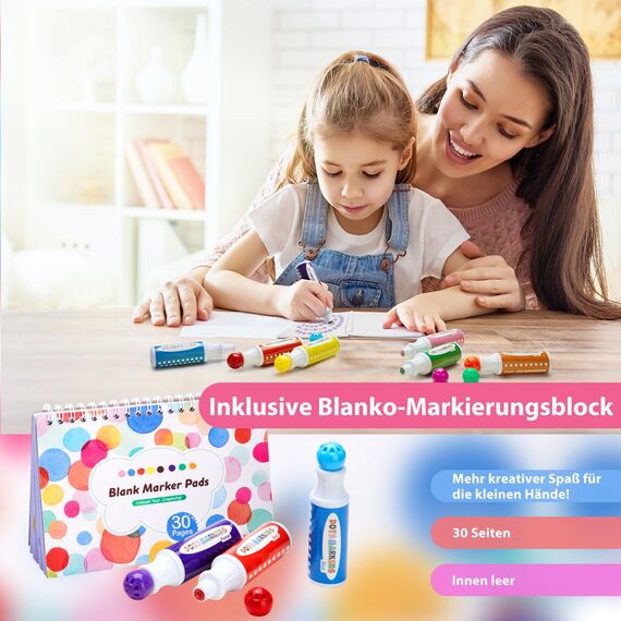 Ohuhu Bingo Dabbers, 8 Farben Auswaschbar Dot Marker für Kinder (40 ml) mit einem leeren 30 Seiten Kinder Activity Book für Vorschule ungiftig Wasser-basierte Punkt-Kunstmarker