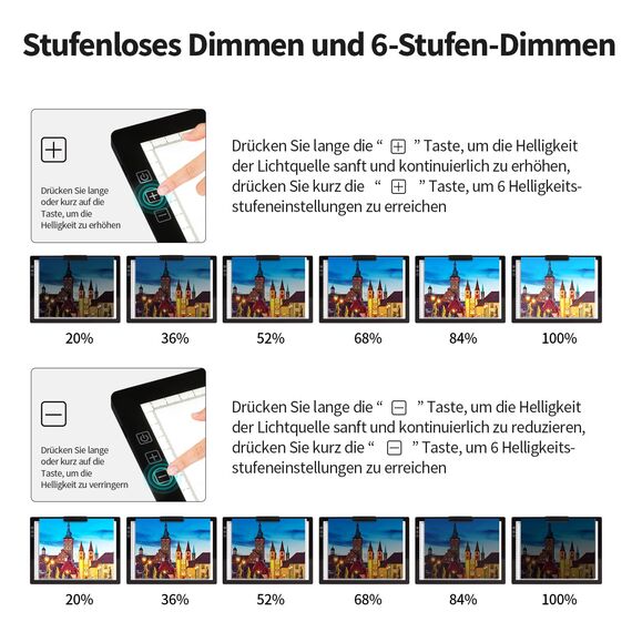 elice leuchtplatte din a4 mit Tasche/Ständer,Wiederaufladbares leuchttisch A4,Tragbares 6 Helligkeitsstufen & Stufenloses Dimmen zeichenplatte,light pad für Diamond Painting,Zeichnen,Skizzieren,Tattoo
