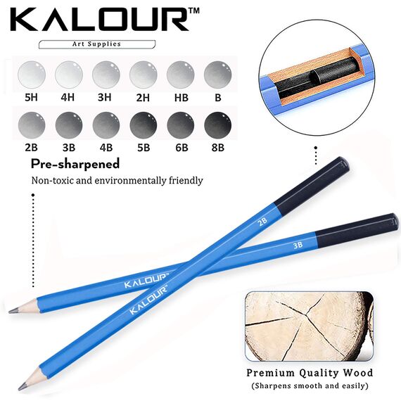 KALOUR 33-teiliges Profi-Zeichen-Set mit Skizzierstiften, tragbarer Reißverschluss-Reisetasche - Kohlestifte, Zeichenstifte, Radiergummi. Kunstbedarf für Künstler, Anfänger und Erwachsene