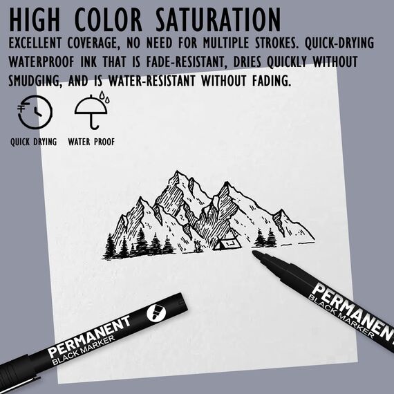 Sugeru 15pcs Stifte-Schwarz-1mm Acrylstifte fein,Acrylmarker feine Rundspitze 1mm,Wasserbasiert Lackstift Weiß,Lichtecht und Wasserfest,für Stein,Keramik,Glas,Holz,Leinwand,nahezu alle Untergründe