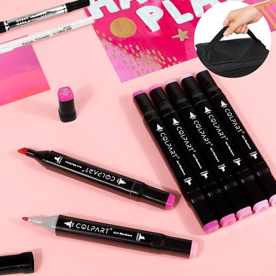 colpart 120-Farben Alkohol Marker Set Filzstifte-Permanenter Marker Set für Manga,Design,Malerei,Zeichnung,Twin Marker Stifte zum Zeichnen und Coloring Book Stifte.