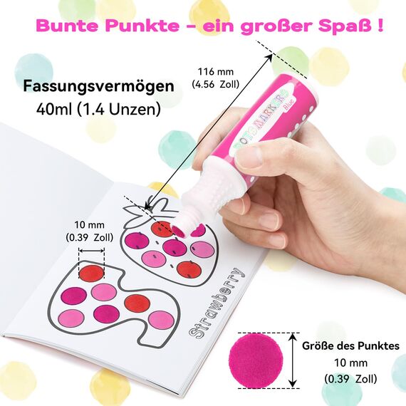 Ohuhu Bingo Dabbers, 8 Farben Auswaschbar Dot Marker für Kinder (40 ml) mit einem leeren 30 Seiten Kinder Activity Book für Vorschule ungiftig Wasser-basierte Punkt-Kunstmarker