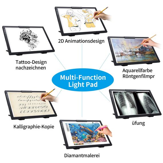 elice leuchtplatte din a4 mit Tasche/Ständer,Wiederaufladbares leuchttisch A4,Tragbares 6 Helligkeitsstufen & Stufenloses Dimmen zeichenplatte,light pad für Diamond Painting,Zeichnen,Skizzieren,Tattoo