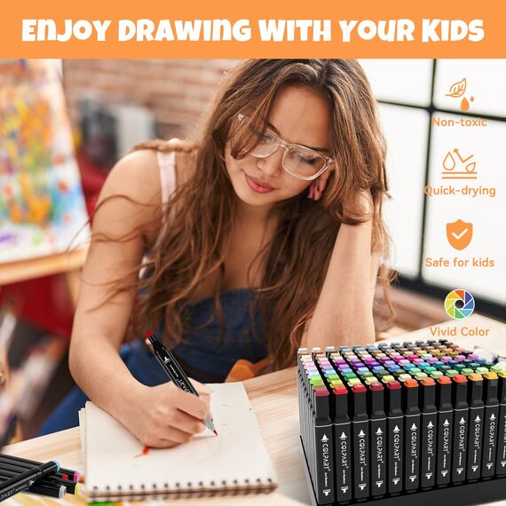 colpart 204 Farben Alkohol Marker Set – Doppelseitige Marker Stifte für Erwachsene, ideal zum Zeichnen, Skizzieren, Ausmalen, inklusive Tragetasche