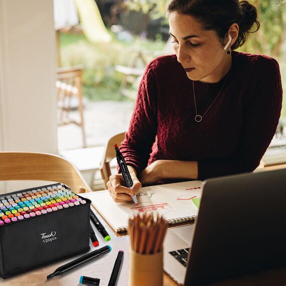 colpart 120-Farben Alkohol Marker Set Filzstifte-Permanenter Marker Set für Manga,Design,Malerei,Zeichnung,Twin Marker Stifte zum Zeichnen und Coloring Book Stifte.