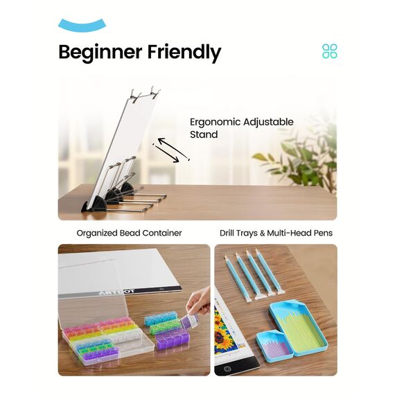 ARTDOT Leuchttisch A3 als 5D Diamond Painting Zubehör, Einstellbare Helligkeit Diamant Painting Lichtplatten mit Ständer für Diamond Painting Erwachsene