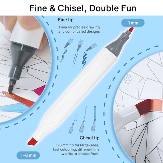 Vokiuler 120 Farben Alkohol Marker Set mit App, Dual-Tip Marker Stifte zum Ausmalen, Schnelltrocknende Permanenter Markers für Manga Design Tochter Zeichnen, mit Tragetasche