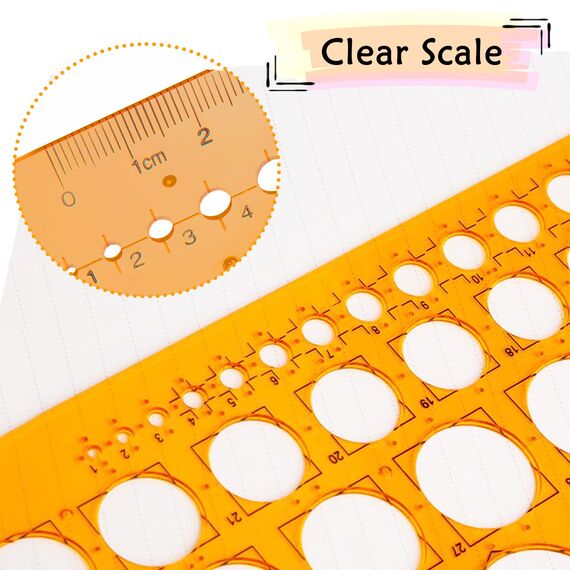 RIVIEVAL Kreisschablone Kreisschablone Kunststoffschablone Zeichenschablone mit 36 Kreisen Kreislineal zum Zeichnen Messen Gestalten (Orange)