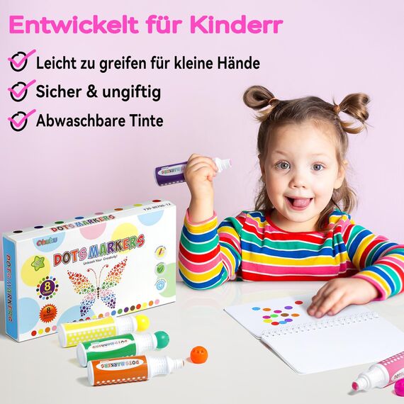 Ohuhu Bingo Dabbers, 8 Farben Auswaschbar Dot Marker für Kinder (40 ml) mit einem leeren 30 Seiten Kinder Activity Book für Vorschule ungiftig Wasser-basierte Punkt-Kunstmarker