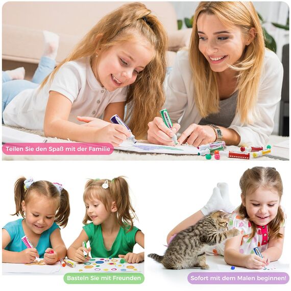 Ohuhu Bingo Dabbers, 8 Farben Auswaschbar Dot Marker für Kinder (40 ml) mit einem leeren 30 Seiten Kinder Activity Book für Vorschule ungiftig Wasser-basierte Punkt-Kunstmarker
