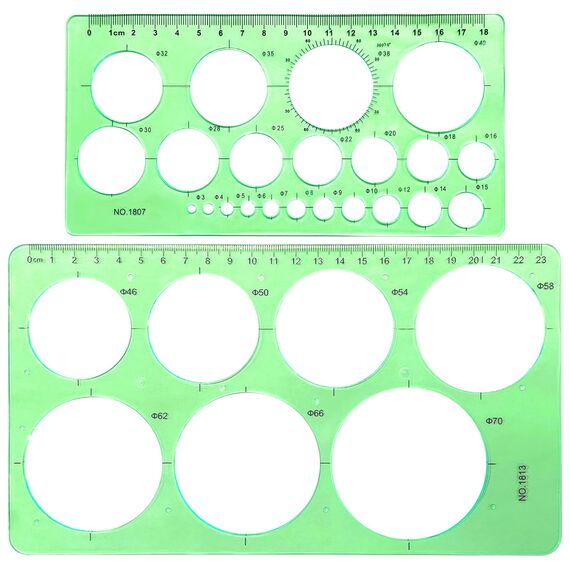 RIVIEVAL 2 Stück Kreisschablone, Lineal mit rundem Loch, Kreisschablonen, Plastikschablonen zum Zeichnen von Vorlagen, Messvorlagen, Lineale zum Zeichnen, Messen, Entwerfen (Grün)