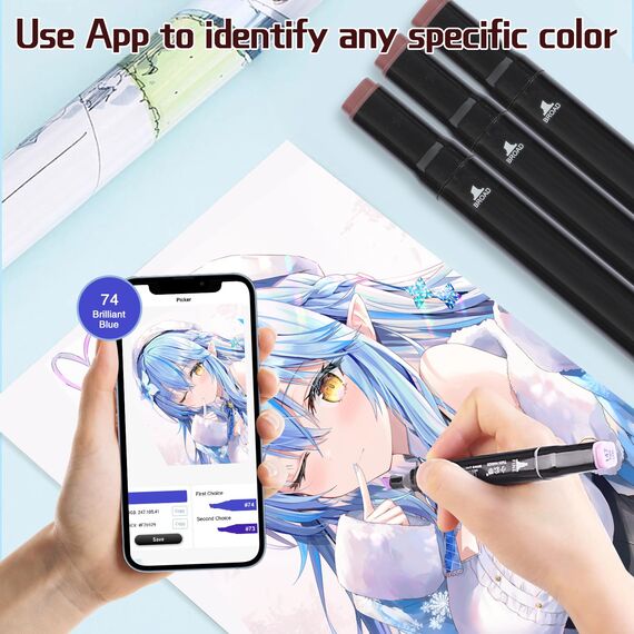 Vokiuler 80 Farben Marker Stifte, Alkohol Marker mit kreativen App, Twin Marker Set für Erwachsene Zeichnen Manga Illustration, Als Geschenk für Weihnachts une Geburtstag mit Tragetasche