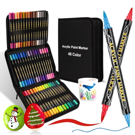 colpart Acrylstifte für Steine wasserfest-48Bagtype ostereier zum bemalen Doppelendige Acrylic PaintPermanent Marker Stift Für Kunststoff Glas Holz Keramik Metall Reifen Leinwand.