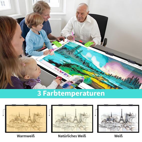 elice Wiederaufladbare große A1 leuchttisch,6000mAh Batteriebetriebener,3-Farben-Lichtmodi,Leuchttafel mit 5-stufiger/stufenloser Helligkeit,Leuchtplatte zum diamond painting,Skizzieren,Zeichnen