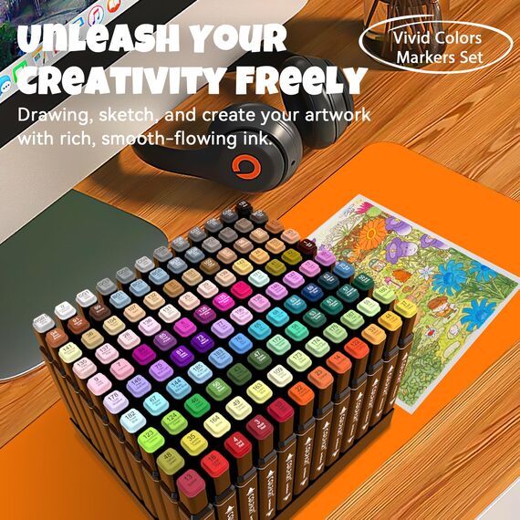 colpart 204 Farben Alkohol Marker Set – Doppelseitige Marker Stifte für Erwachsene, ideal zum Zeichnen, Skizzieren, Ausmalen, inklusive Tragetasche