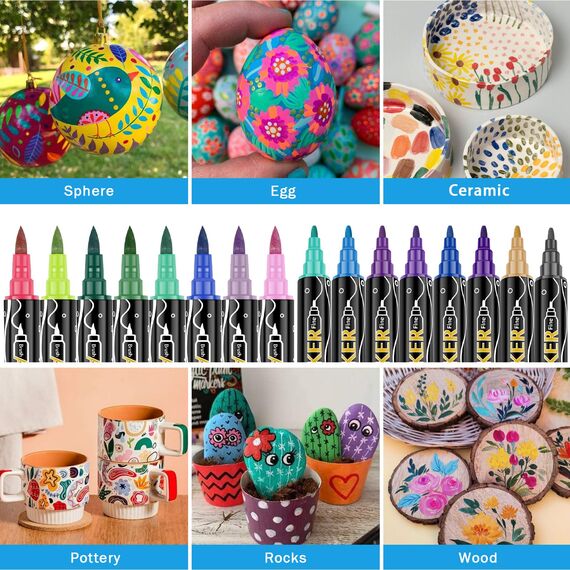 colpart Acrylstifte für Steine wasserfest-48Bagtype ostereier zum bemalen Doppelendige Acrylic PaintPermanent Marker Stift Für Kunststoff Glas Holz Keramik Metall Reifen Leinwand.