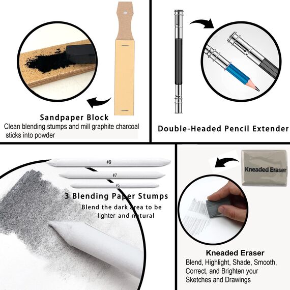 KALOUR 33-teiliges Profi-Zeichen-Set mit Skizzierstiften, tragbarer Reißverschluss-Reisetasche - Kohlestifte, Zeichenstifte, Radiergummi. Kunstbedarf für Künstler, Anfänger und Erwachsene