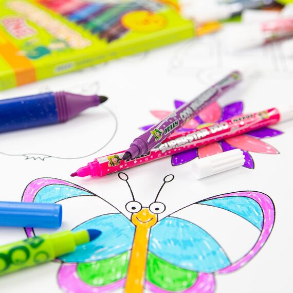 Jolly Superstar DUO Fasermaler | Eine dicke und eine dünne Spitze | Hochwertiger Filzstift | Auswaschbar | 12 Stück im Kartonetui