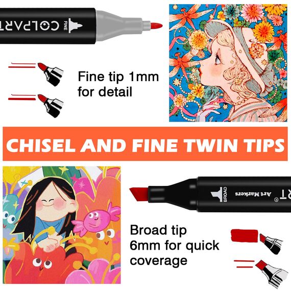colpart 120-Farben Alkohol Marker Set Filzstifte-Permanenter Marker Set für Manga,Design,Malerei,Zeichnung,Twin Marker Stifte zum Zeichnen und Coloring Book Stifte.