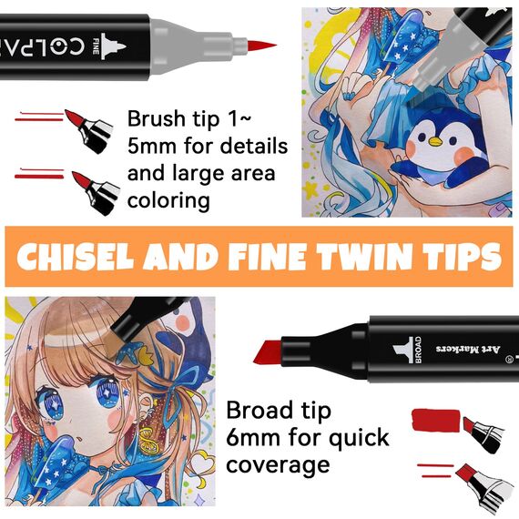 colpart 204 Farben Alkohol Marker Set – Doppelseitige Marker Stifte für Erwachsene, ideal zum Zeichnen, Skizzieren, Ausmalen, inklusive Tragetasche
