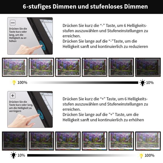 Wiederaufladbarer A3-Lichtkasten mit Ständer/Clips, LED-Lichtpad mit 3000-mAh-Akku, 3 Farben dimmbar und 6-stufiger Dimm-Leuchttisch für Diamantmalerei, Zeichnen, Skizzieren, Tätowieren, Vinyl-Jäten