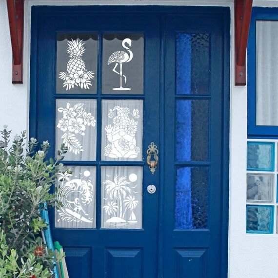 FINGERINSPIRE 9 Stück Sommer Tier Pflanzen Malschablone 21x29.7 cm Flamingo Palme Brandung Zwerg Hibiskus Ananas Meerjungfrau Zeichenvorlage Zum Malen Auf Holz Wand Stoff Möbeln