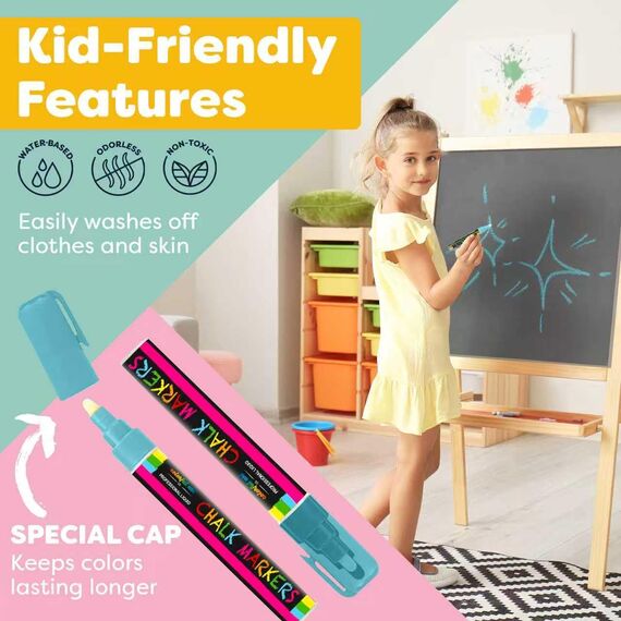 Erstklassige Kreidestifte – Klassische Pastellfarbe, Stifte für Kreidetafel und Fenster – Kindersicher, ungiftig, staubfrei, abwaschbar – Doppelseitige feine Spitze, Kreidestifte für Menüs, Bistro