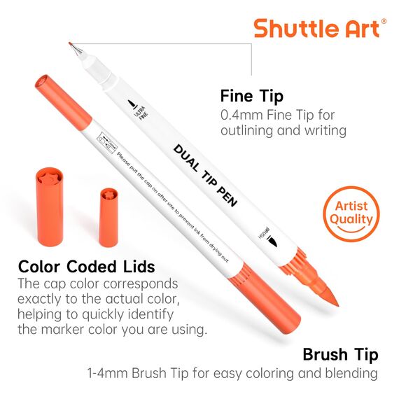 Shuttle Art Dual Brush Pen Set, 120 bunte Filzstifte doppelköpfige Pinselstifte mit weicher Spitze, Aquarellstifte mit zwei Arten von Schreibfedern Fasermaler (1-2mm) & Fineliner(0,4mm), doppelseitig