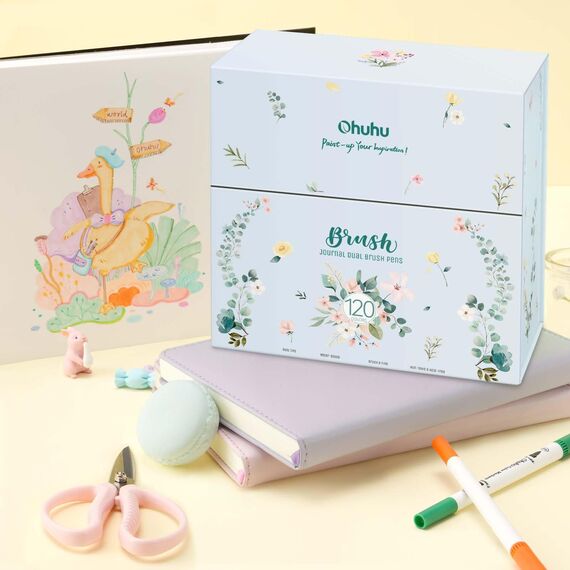 Ohuhu 120 Farben Filzstifte, Dual Brush Pen Set mit Doppelspitze (Pinsel & Fineliner), wasserbasierte Stifte für Erwachsene – Ideal für Bullet Journal, Kalligraphie Mandala, Maui Serie