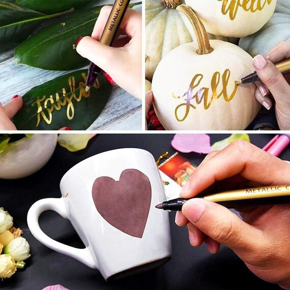 ANYUKE Metallic Stifte, 10 Farben Glitzerstifte für Fotoalbum Hochzeit zum Selbstgestalten, Gästebuch Geburtstag, Scrapbook, Goldstift zum Schwarzes Papier, Bemalen Keramik, Glas, Steine, Holz Deko