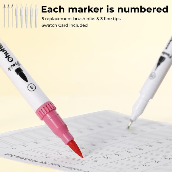 Ohuhu 120 Farben Filzstifte, Dual Brush Pen Set mit Doppelspitze (Pinsel & Fineliner), wasserbasierte Stifte für Erwachsene – Ideal für Bullet Journal, Kalligraphie Mandala, Maui Serie