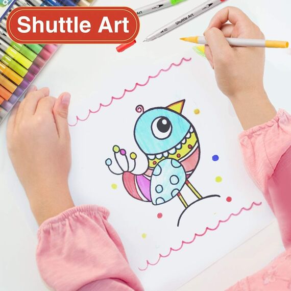 Shuttle Art Dual Brush Pen Set, doppelköpfige Pinselstifte mit weicher Spitze, 56 bunte Aquarellstifte mit zwei Arten von Schreibfedern: Fasermaler (1-2mm) und Fineliner(0,4mm)