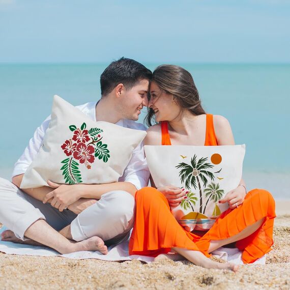 FINGERINSPIRE 9 Stück Sommer Tier Pflanzen Malschablone 21x29.7 cm Flamingo Palme Brandung Zwerg Hibiskus Ananas Meerjungfrau Zeichenvorlage Zum Malen Auf Holz Wand Stoff Möbeln