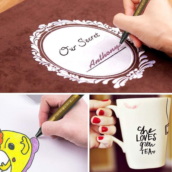 ANYUKE Metallic Stifte, 10 Farben Glitzerstifte für Fotoalbum Hochzeit zum Selbstgestalten, Gästebuch Geburtstag, Scrapbook, Goldstift zum Schwarzes Papier, Bemalen Keramik, Glas, Steine, Holz Deko