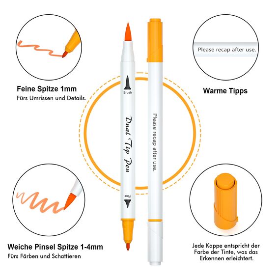 Shuttle Art Dual Brush Pens, 70 bunte doppelköpfige Pinselstifte mit weicher Spitze, zwei Schreibfedern: Fasermaler (1mm) und Fineliner(1-4mm), für Kinder und Erwachsene mit 1 Malbuch zum Schreiben