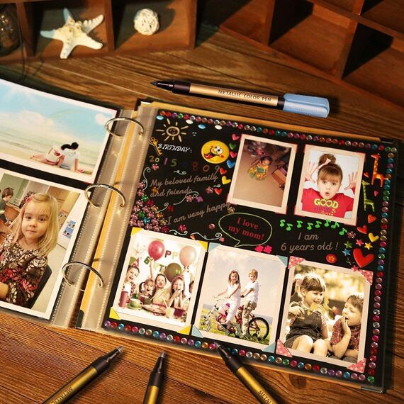 ANYUKE Metallic Stifte, 10 Farben Glitzerstifte für Fotoalbum Hochzeit zum Selbstgestalten, Gästebuch Geburtstag, Scrapbook, Goldstift zum Schwarzes Papier, Bemalen Keramik, Glas, Steine, Holz Deko