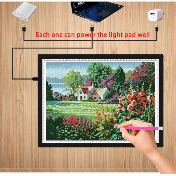 WELZK Leuchttisch A3, 42×32CM Große Light Pad. Seitliche Tasten, 9 Stufige Dimmung Lichtplatten für Diamantmalerei Leuchttisch