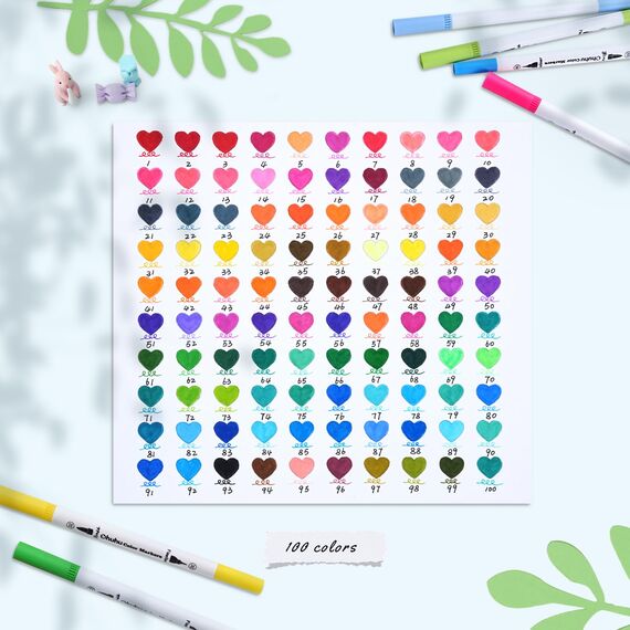 Ohuhu 100 Farben Filzstifte – Dual Brush Pen Set mit Doppelspitze (Pinsel & Fineliner), wasserbasierte Stifte für Erwachsene – Ideal für Bullet Journal, Kalligraphie Mandala, Maui Serie