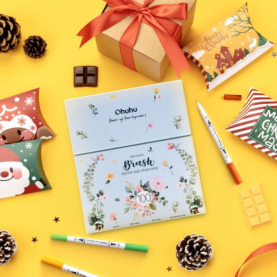 Ohuhu 100 Farben Filzstifte – Dual Brush Pen Set mit Doppelspitze (Pinsel & Fineliner), wasserbasierte Stifte für Erwachsene – Ideal für Bullet Journal, Kalligraphie Mandala, Maui Serie