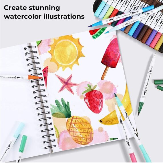 Ohuhu 100 Farben Filzstifte – Dual Brush Pen Set mit Doppelspitze (Pinsel & Fineliner), wasserbasierte Stifte für Erwachsene – Ideal für Bullet Journal, Kalligraphie Mandala, Maui Serie