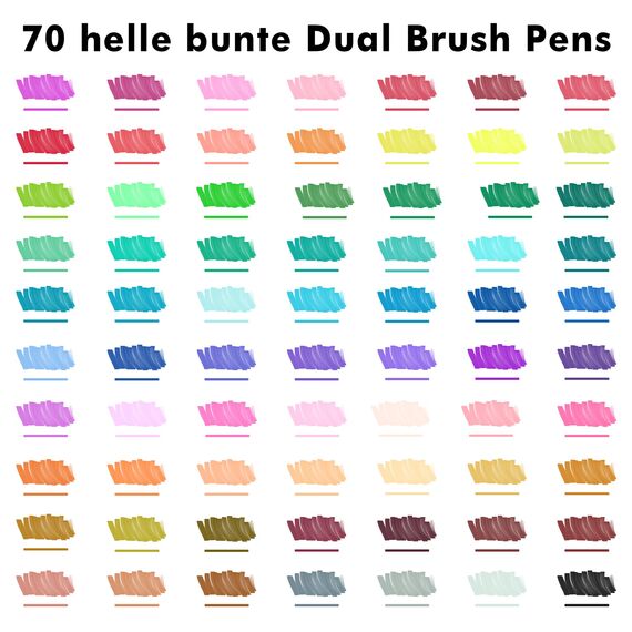 Shuttle Art Dual Brush Pens, 70 bunte doppelköpfige Pinselstifte mit weicher Spitze, zwei Schreibfedern: Fasermaler (1mm) und Fineliner(1-4mm), für Kinder und Erwachsene mit 1 Malbuch zum Schreiben