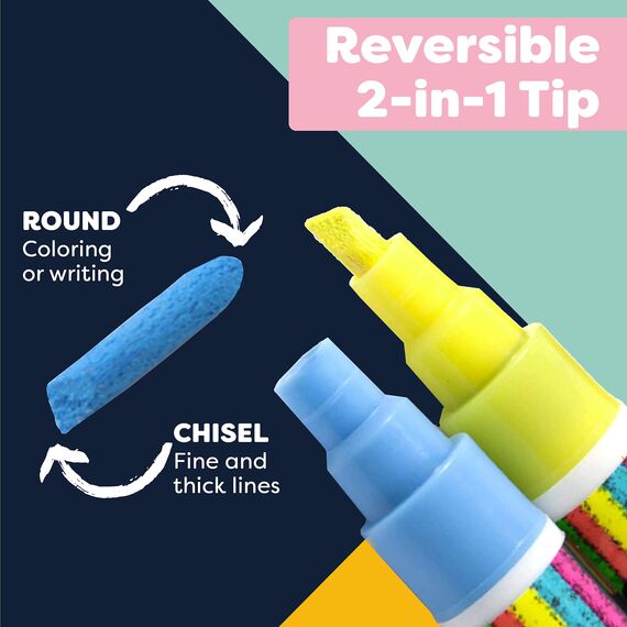 Colorful Art Co. Kreidestifte für Fenster, Tafel, Whiteboard etc. - 8 flüssige Kreidemarker mit Rund- und Keilspitze - Abwaschbar (Neon-Farben)