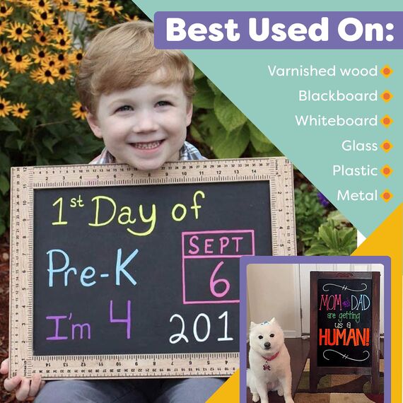 Colorful Art Co. Kreidestifte für Fenster, Tafel, Whiteboard etc. - 8 flüssige Kreidemarker mit Rund- und Keilspitze - Abwaschbar (Neon-Farben)