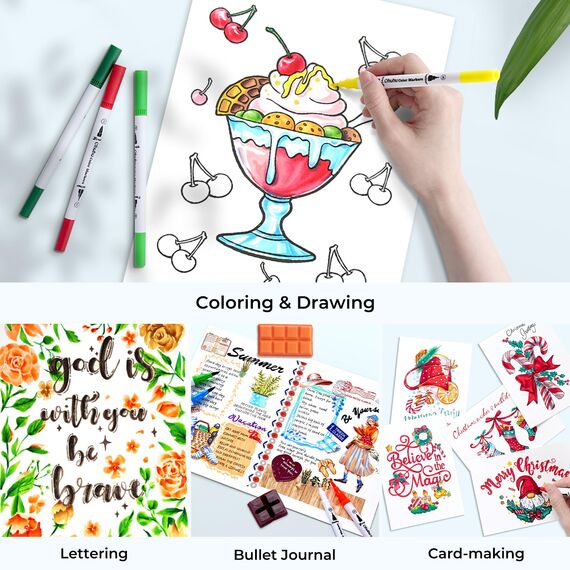 Ohuhu 100 Farben Filzstifte – Dual Brush Pen Set mit Doppelspitze (Pinsel & Fineliner), wasserbasierte Stifte für Erwachsene – Ideal für Bullet Journal, Kalligraphie Mandala, Maui Serie