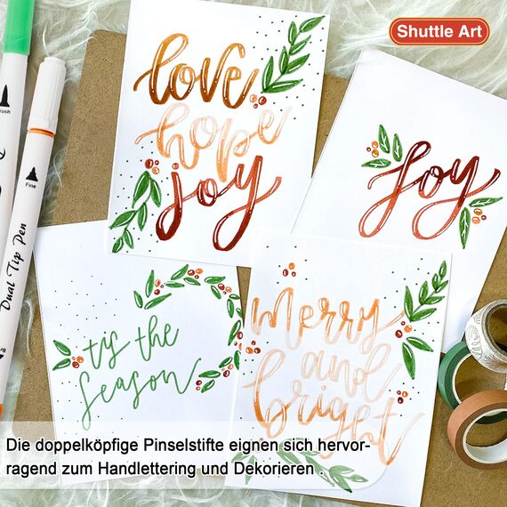 Shuttle Art Dual Brush Pens, 70 bunte doppelköpfige Pinselstifte mit weicher Spitze, zwei Schreibfedern: Fasermaler (1mm) und Fineliner(1-4mm), für Kinder und Erwachsene mit 1 Malbuch zum Schreiben