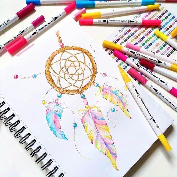 Ohuhu 100 Farben Filzstifte – Dual Brush Pen Set mit Doppelspitze (Pinsel & Fineliner), wasserbasierte Stifte für Erwachsene – Ideal für Bullet Journal, Kalligraphie Mandala, Maui Serie