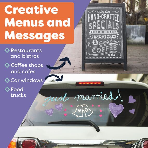 Erstklassige Kreidestifte – Klassische Pastellfarbe, Stifte für Kreidetafel und Fenster – Kindersicher, ungiftig, staubfrei, abwaschbar – Doppelseitige feine Spitze, Kreidestifte für Menüs, Bistro