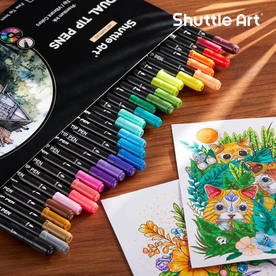 Shuttle Art Dual Brush Pen Set, 30 doppelseitige Pinselstifte, Filzstifte Dicke und Dünne, Aquarellstifte für Kinder, Filzstifte für Erwachsene zum Malen Handlettering, Kalligraphie Stifte