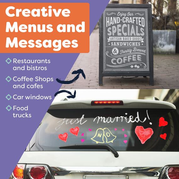 Colorful Art Co. Kreidestifte für Fenster, Tafel, Whiteboard etc. - 8 flüssige Kreidemarker mit Rund- und Keilspitze - Abwaschbar (Neon-Farben)