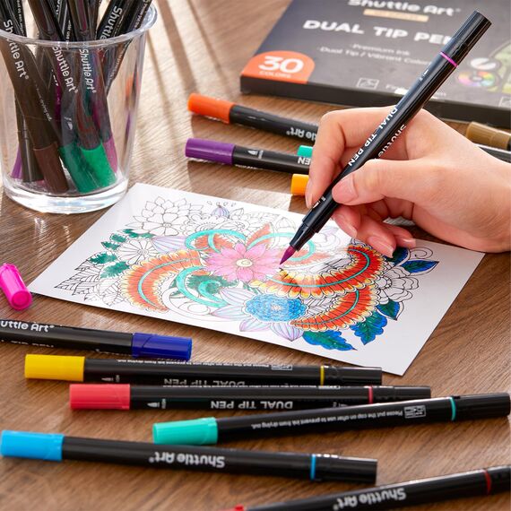 Shuttle Art Dual Brush Pen Set, 30 doppelseitige Pinselstifte, Filzstifte Dicke und Dünne, Aquarellstifte für Kinder, Filzstifte für Erwachsene zum Malen Handlettering, Kalligraphie Stifte